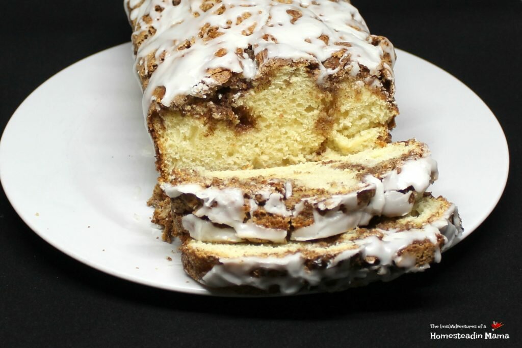 cut loaf of cinnamon roll breakfast bread